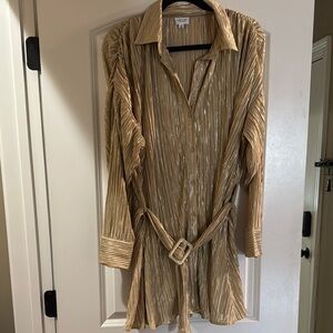 Le Lis Gold Pleated Dress